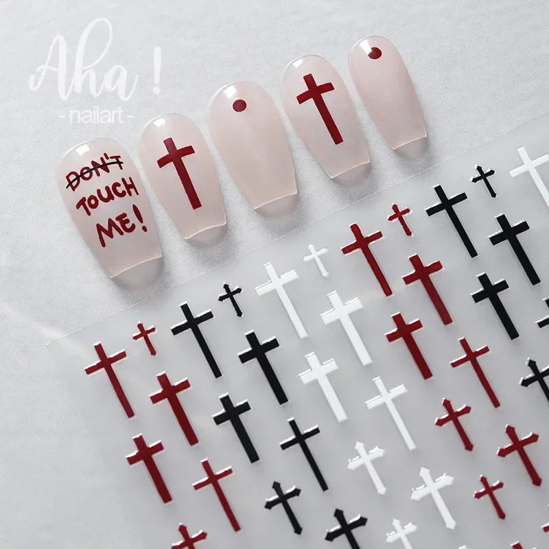 Adhesive stickers with European and American style cross snake black and white wave dot hot silver line letter nail stickers
