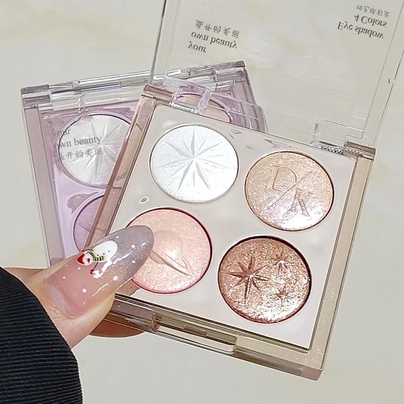 Planet Four-color Diamond Glitter Eyeshadow Palette Aurora Purple Metallic Shimmering Baked Powder Highlighter Eye Shadow Makeup