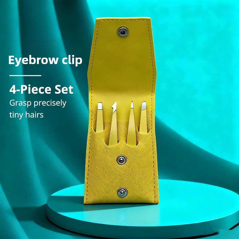 Professional Stainless Steel Slant Tweezers Set High Precision Eyebrow & Facial Hair Remover with Fine Point Tips Multi-Purpose