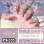 Pink Glitter Design Baking-free Nail Stickers French Style Solid Color Adhesive Full Cover Nail Strip Slider DIY Manicure Decals