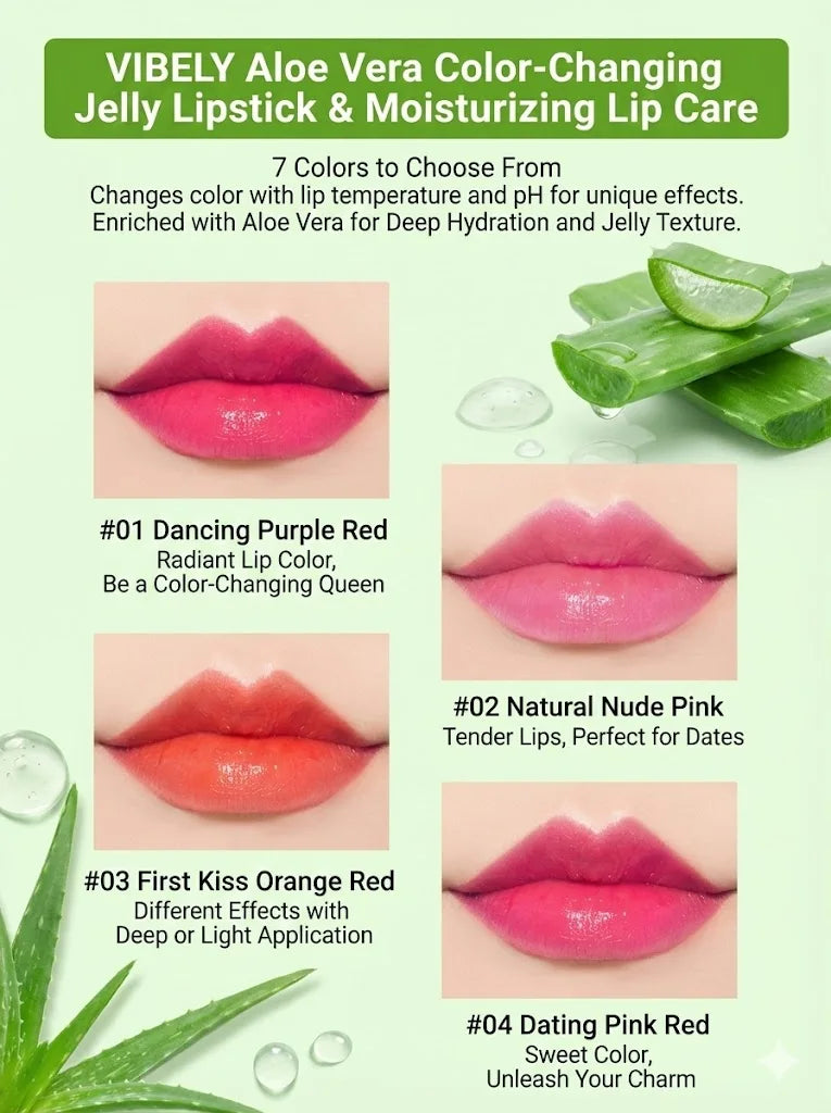VIBELY Aloe Vera Moisturizing Lip Balm Thermochromic Jelly Lipstick Long Lasting Hydrating Lip Care Tint for Daily Use