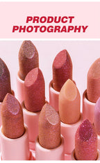 Shimmery Diamond Lipstick 10 Shades Waterproof Glittery Non Transfer Red Lip Tint Smooth Long Wear Pearly Lipstick