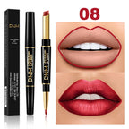 2 In 1 Matte Lipstick Pencil Double Head Lip Liner Pen Red Nude Long Lasting Waterproof Lady Charming Lip Pencil Makeup Tools