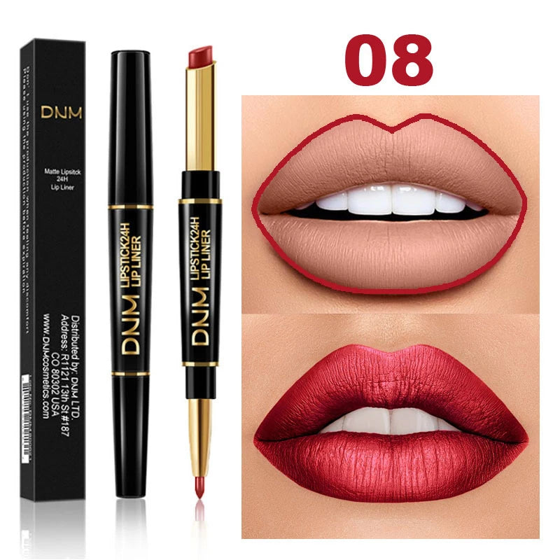 2 In 1 Matte Lipstick Pencil Double Head Lip Liner Pen Red Nude Long Lasting Waterproof Lady Charming Lip Pencil Makeup Tools