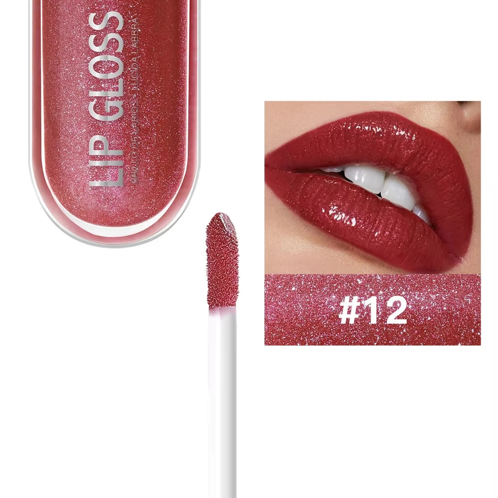 USHAS 12 colors mirror fine flash liquid lipstick pearlescent color waterproof sweatproof non-stick cup lip gloss