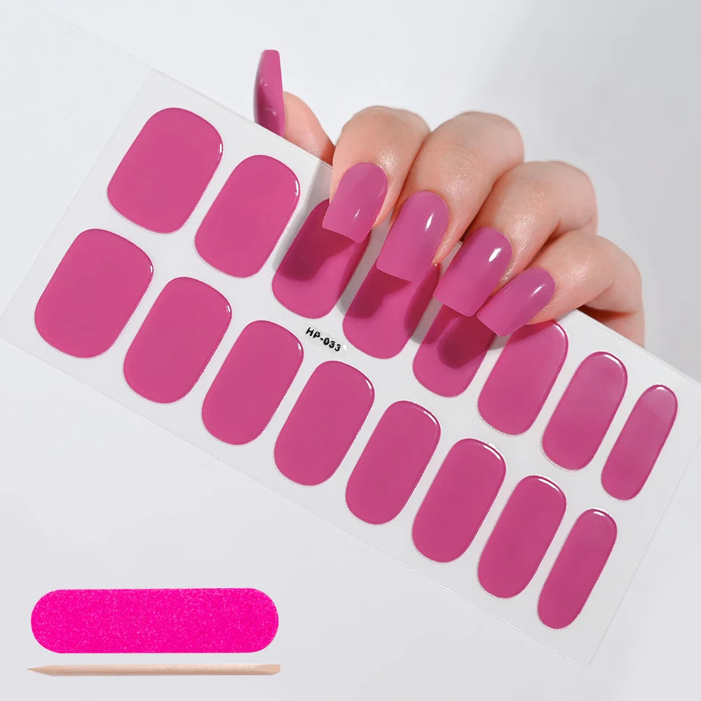 16Tips French Black Semi-Cured Nail Stickers With Glitter Long-Lasting UV Gel Nail Polish Wraps Full Cover Nail Art Decals Patch