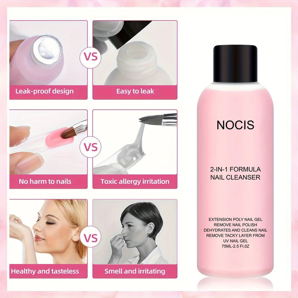 2in 1 Gel Cleanser for Nails & Polish Remover, Professional Slip Solution for Poly Gel Nails for & LED Gel, Anti-Stick Formula,