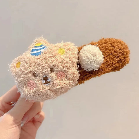 Plush Bear Hair Clip for Women Fashion Large Duckbill Clip Sweet Cute Girl Side Clip Hairpin
