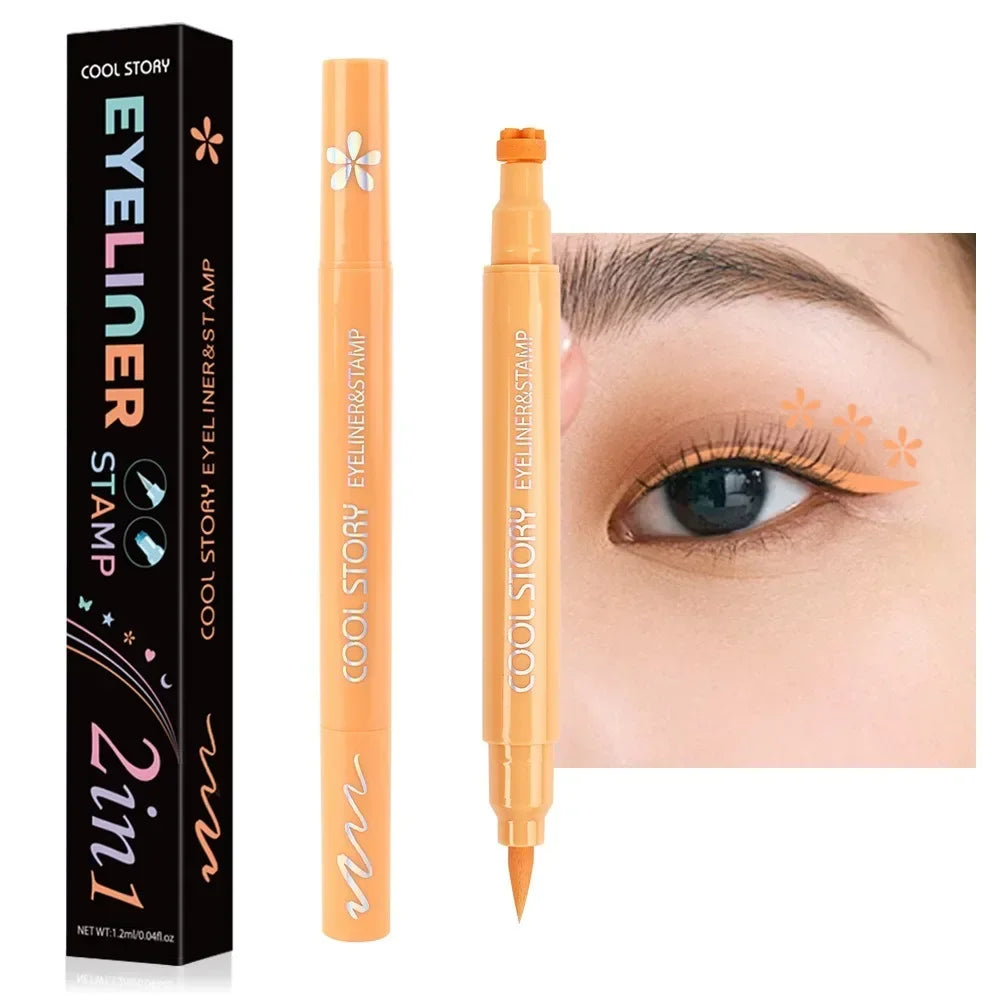 5Pc/Set Love Flowers Eyeliner Stamp Pen Colorful Pink Blue Liquid Eyeliner Double-ended Seal Eye Liner Pencil Fast Drying Makeup