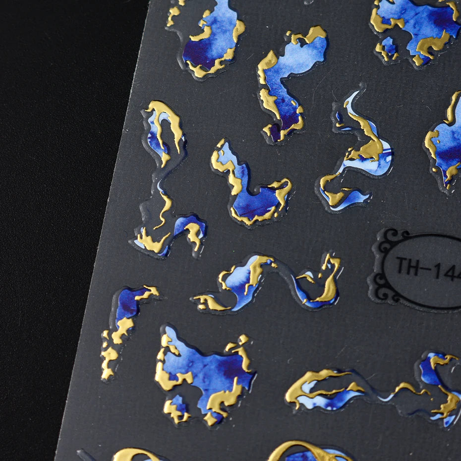 Nails Stickers Purple Blue Brown Ink Design Decals Gold Decorations Art Self-Adhesive Holographic Gel Slider Manicure Supplies