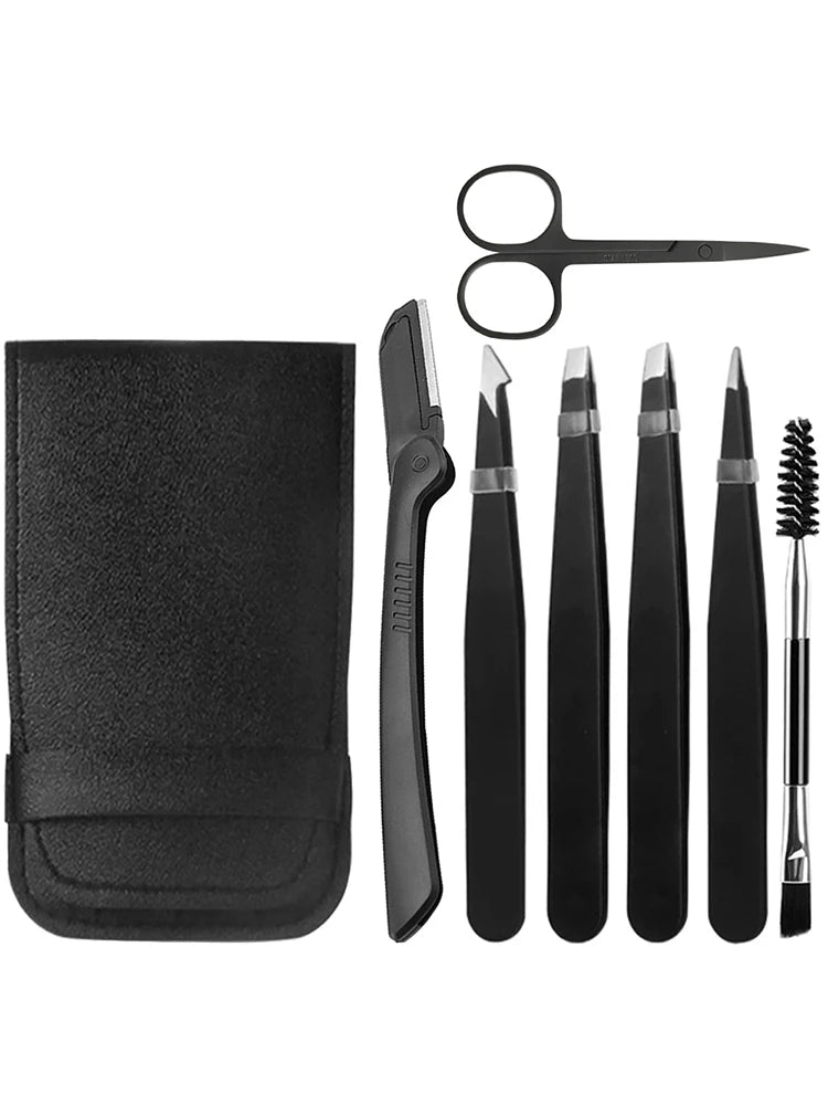 6/8PCS Eyebrow Tweezers Set Professional Stainless Steel Tweezer With Eyebrow Knife Scissors For Beauty Facial Hair Removal Tool
