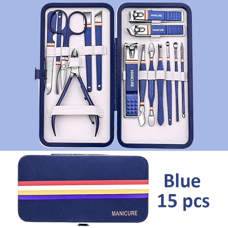 9-19pcs/set Nail Cutter Set Stainless Steel Nail Clippers Set With Folding Bag Manicure Kits Scissors Makeup Beauty Tool