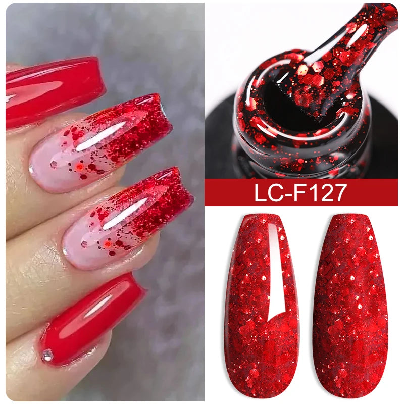 LILYCUTE 7ML Pink Glitter Nail Gel Polish Nude Natural Long Lasting Manicure Soak Off UV LED Nail Art Base Top Coat Gel Varnish