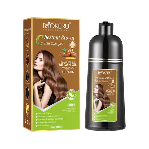 Mokeru Ammonia Free Keratin Hair Color Shampoo Coffee  Permanent Brown Hair Dye Shampoo for White Hair Coverage
