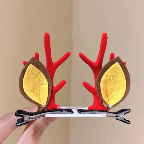 2Pcs Christmas Antler Hair Clips Pendants Xmas Ornaments Merry Christmas Decor for Girl Reindeer Hair Accessories Happy New Year