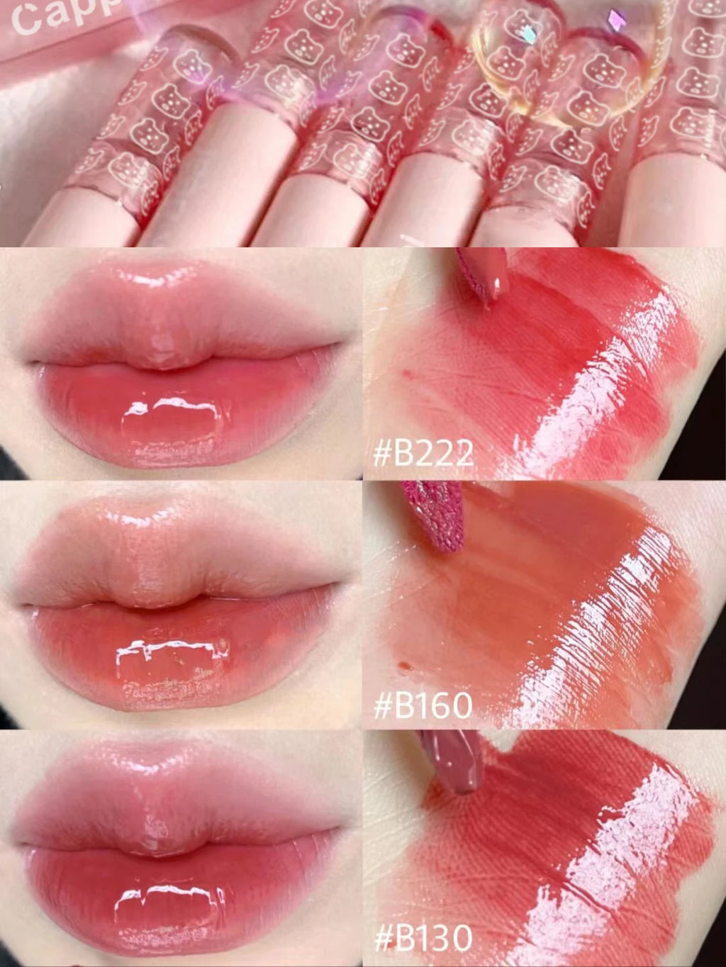 Cherry Pink Waterproof Mirror Finish Water Lip Gloss Nude Brown Clear Tint Glass Lip Oil Liquid Makeup for Luminous Look