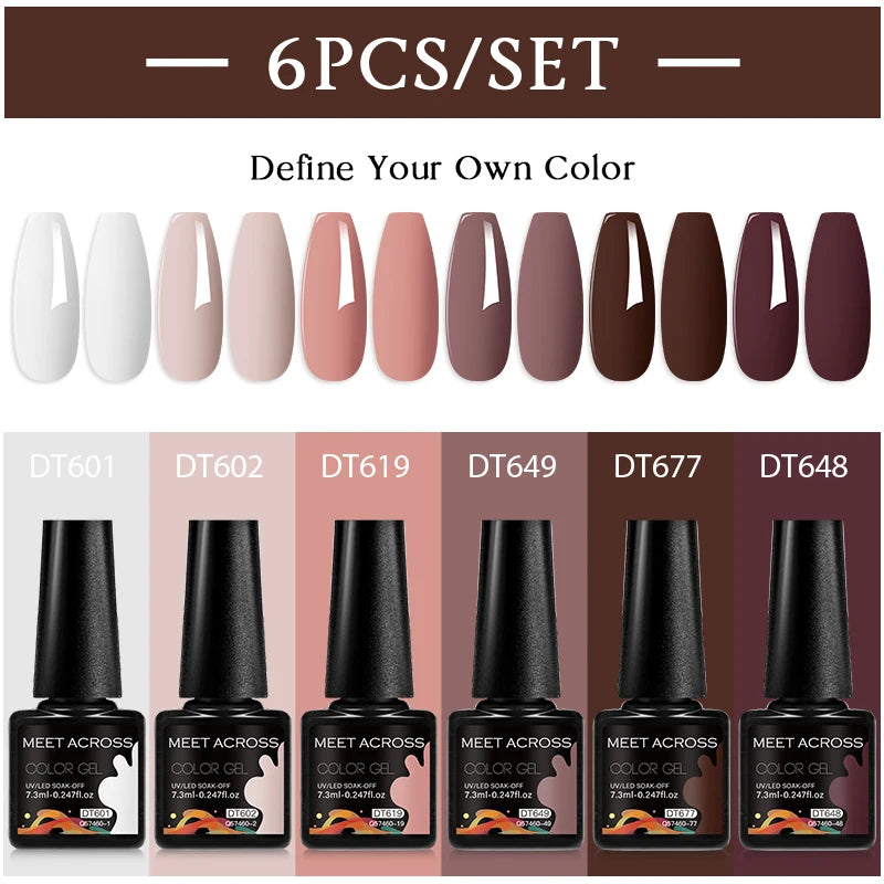 6pcs Nail Gel Polish Set Nude Pink Red UV/LED Nail Art Vernis Gel for Manicure Design All-Season Semi Permanent Quick Dry