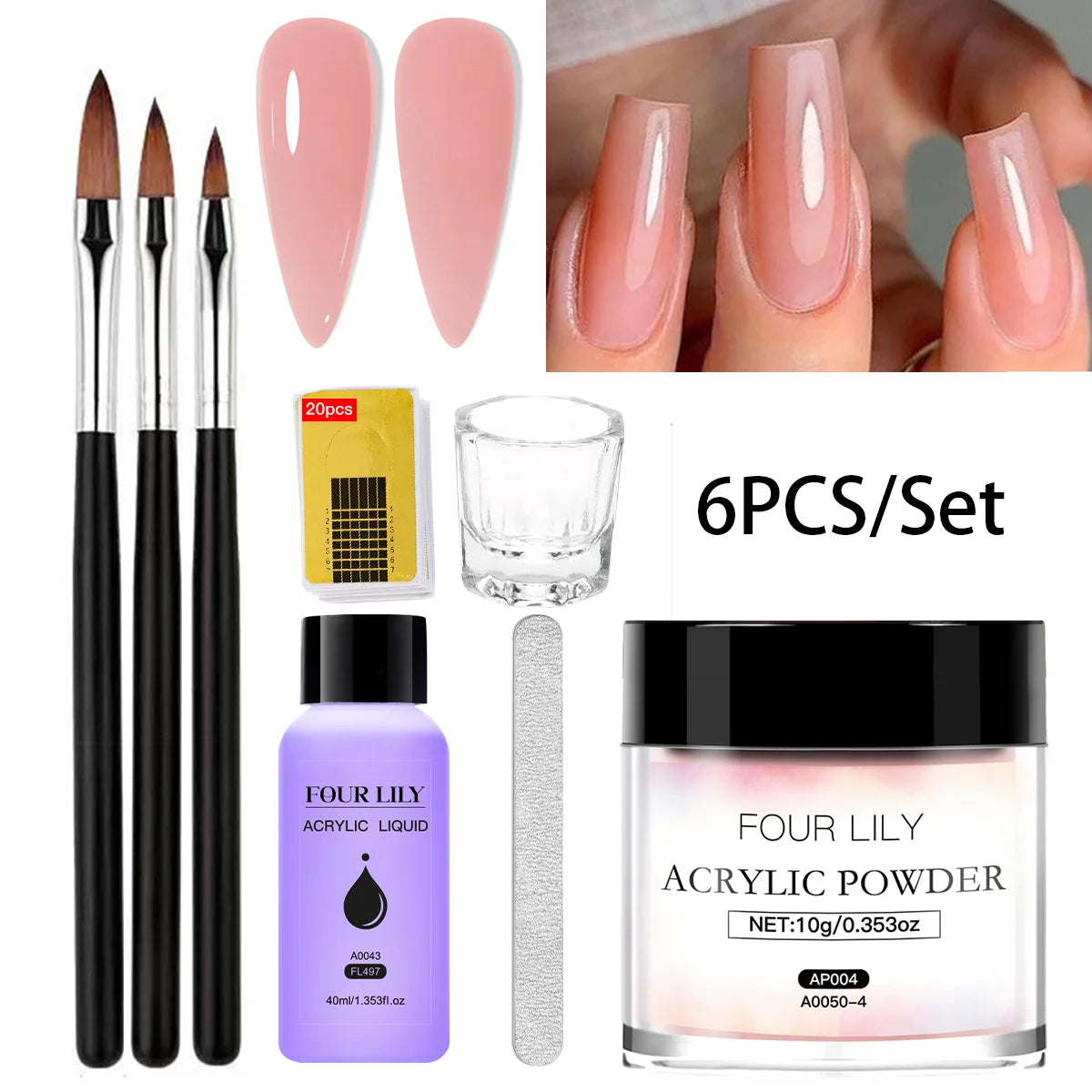 FOUR LILY Acrylic Nail Kit Nail Acrylic Powder Crystal Liquid Set With Nail Brush For Acrylic Nails Extension Carving Manicure