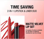 Integrated waterproof lipliner+lipstick lipstick lipstick set,no smudge,no fade,no cup,durable,easy to create a perfect makeup!