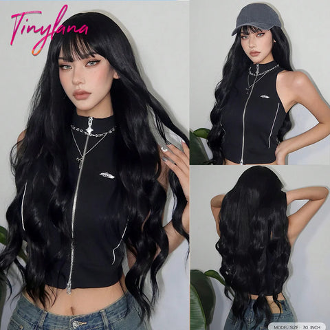 Long Curly Green Wave Synthetic Wigs with Bangs for Women Christmas Grass Green Cosplay Wigs Daily Natural Hair Heat Resistant