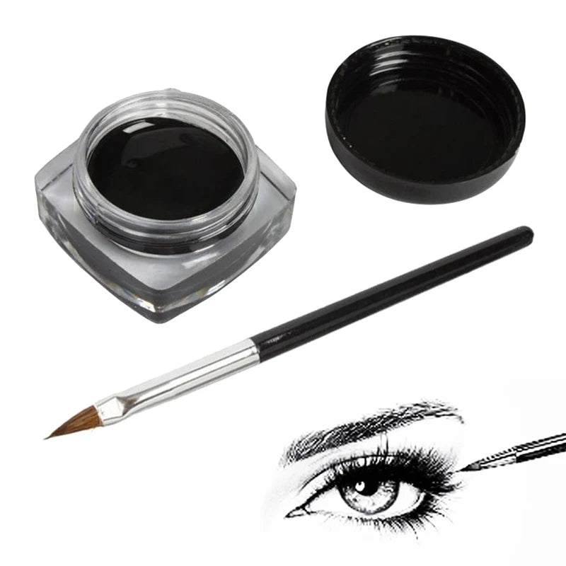Black Eyeliner Cream Waterproof Beauty Cosmetics Long Lasting Eyeliner Gel Eyeshadow Makeup Tool With Brush Set Matte Eye Liner