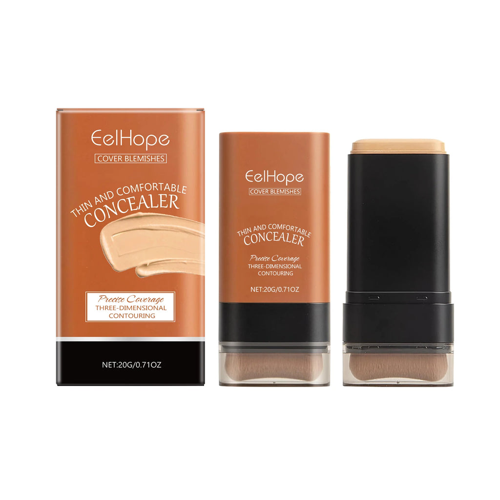 Concealer Foundation Stick with Brush Oil Control Brightening Makeup Natural Matte Finish Coverage Dark Circles Blemishes