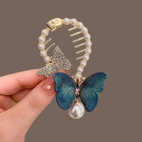 Flower Tassel Hair Clip Women Ladies Butterfly Rhinestone Pearl Metal Hair Claw Round Bun Ponytail Holder Hair Accessories