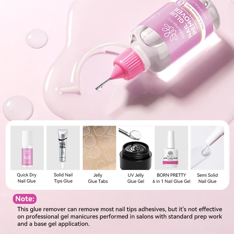 BORN PRETTY 30ml Pinpoint Nail Glue Remover Gel Polish For Press On Nail Quick Dry Gentle Easy To Soften Nail Tips Remover Tool