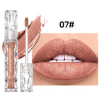 QIBEST Shimmer Lip Gloss Diamond Glitter Lip Tint Waterproof Long Lasting Matte Liquid Lipstick Red Purple Lipgloss Women Makeup