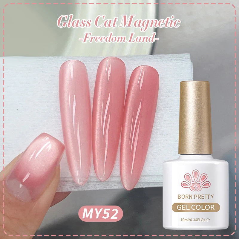 BORN PRETTY 10ml Pink Glass Bead Cat Magnetic Gel Nail Polish Spring Moonlight Jelly Crystal Semi Permanent Soak Off Manicure