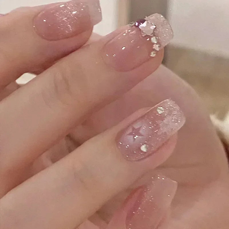 24pcs Red Rose Fake Nails Long Flower Ballet Press on Nails Design French False Nail Full Cover Wearable Fake Nail Tips Art