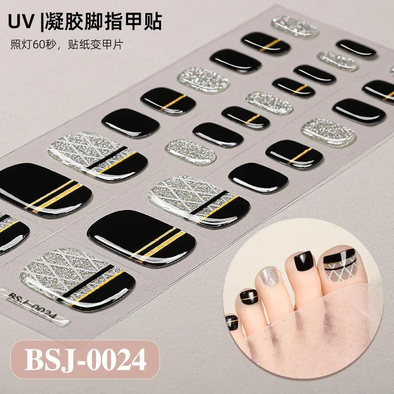 26Tips French Leopard Print UV Gel Toenail Sticker Bronzing Dye Gradient Cross-border Semi Baked Gel Nail Sticker UV Lamp Needed