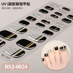 26Tips French Leopard Print UV Gel Toenail Sticker Bronzing Dye Gradient Cross-border Semi Baked Gel Nail Sticker UV Lamp Needed