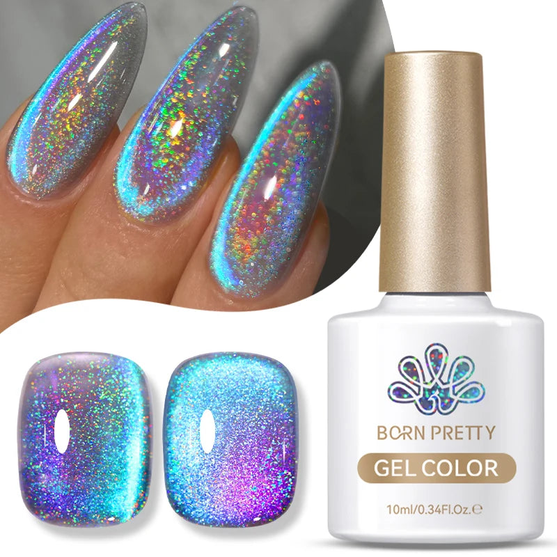 BORN PRETTY 10/15ml 9D Blue Holographic Rainbow Cat Magnetic Gel Nail Polish Soak Off UV LED Manicure Nail Art Varnish