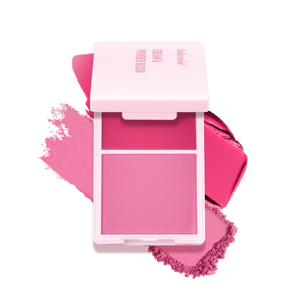 Creme & Powder Blush Duo Long Wearing Matte & Dewy Finish High Pigment Pink Candy Peach Blush Palette Vibrant Orange Red Blush