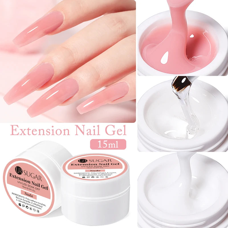 UR SUGAR Milky White Clear Pink Color 15ml Jelly Extension Nail Gel Polish Soak Off UV LED Gel Varnish Manicure Tips Tools