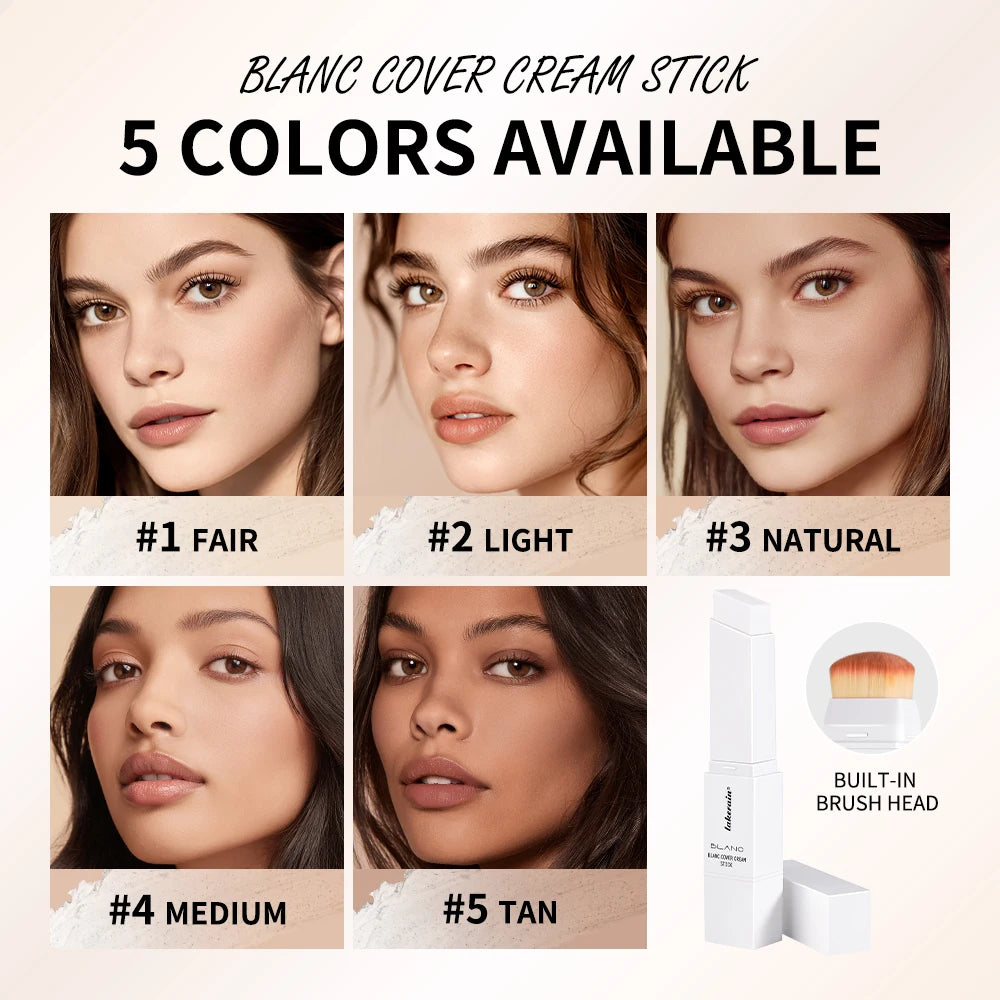 Waterproof Blanc Cover Cream Stick Dual-ended Design Creamy Texture Concealer Foundation Buildable Coverage Face Base Makeup