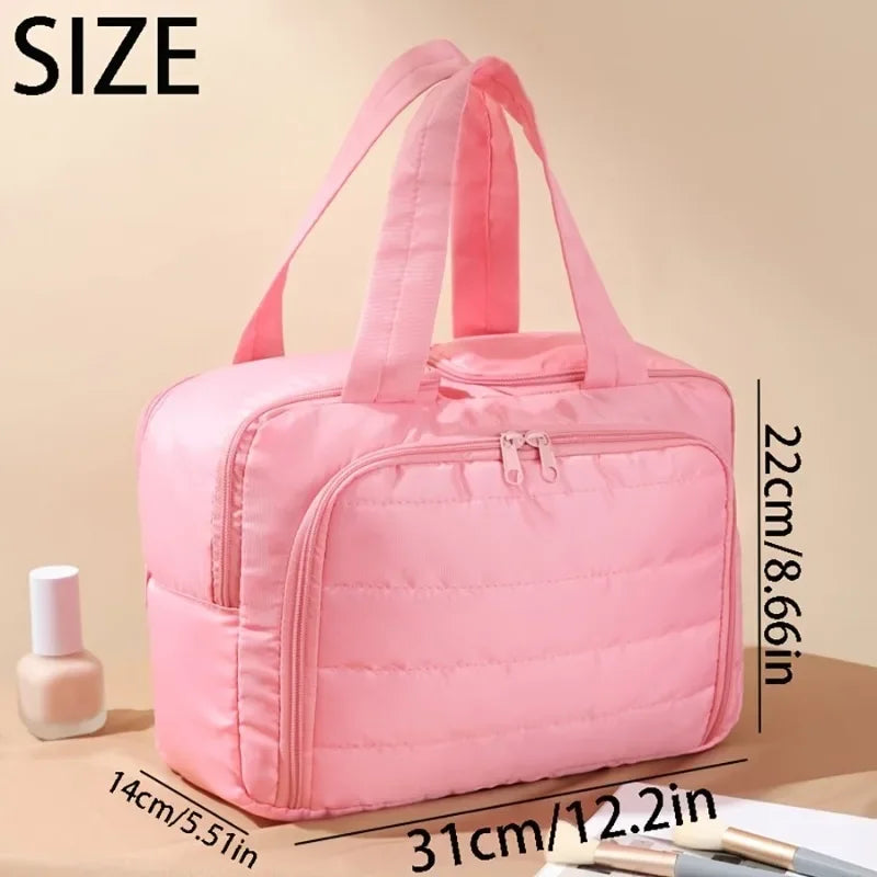 Large Capacity Quilted Makeup Bag-Portable Multi Functional Storage Bag,Layered Design, Durable Nylon,Ideal for Christmas Gifts