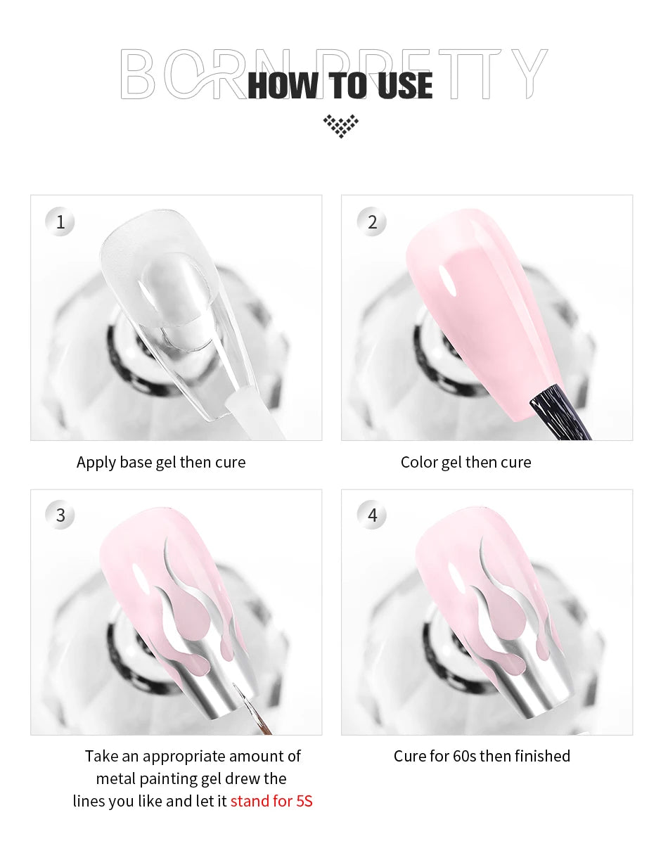 BORN PRETTY 5ml Metallic Painting Gel Polish Strong Silver Effection Nail Art Soak Off Gel Nail Polish Silver Mirror Gel