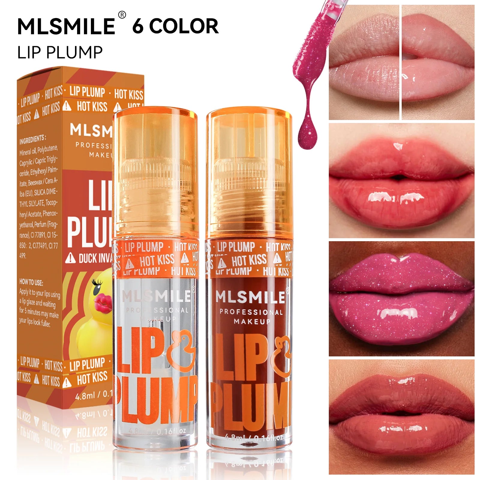Duck Lip Plump Lip Oil long-lasting Moisturizing Lip Gloss Mirror Water natural Transparent No Sticky Gloss Pearl Lip Glaze Set
