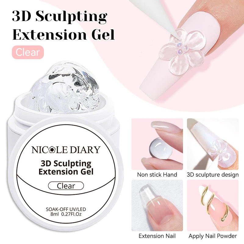 NICOLE DIARY White Non Stick Hand Extension Gel Nail Polish For 3D Shaping Carving Flower DIY Nail Art Extension Acrylic