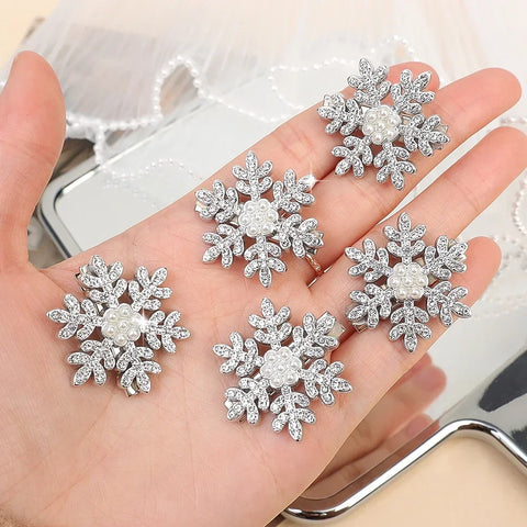 Christmas Snowflake Hair Clips for Women Girl Hair Accessoires Rhinestone HairPin Winter Furry Barrette Jewelry Wedding Headwear