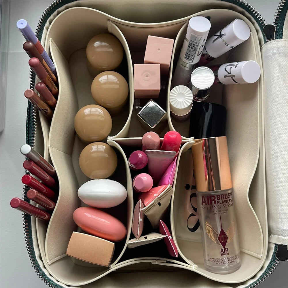 pu leather cosmetic bag with zoned storage and large capacity toiletry bag for autumn and winter new products