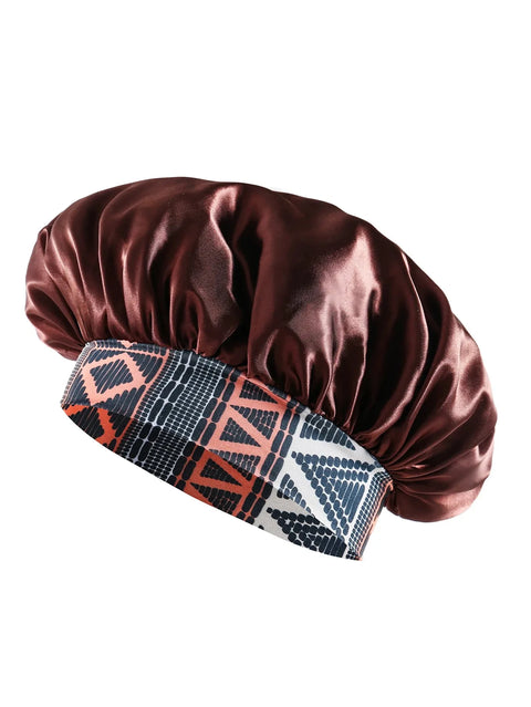 Women's Fashion Bonnet Flower Printed Hair Hat with Wide Edge Elastic Silk Smooth Satin Face for Daily Home Sleep Hat