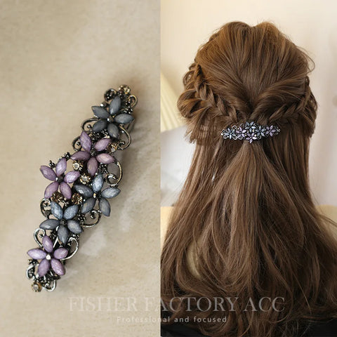 The new Korean version of the crystal flower spring hairpin elegant rhinestone wild ponytail hairpin women's hair accessories
