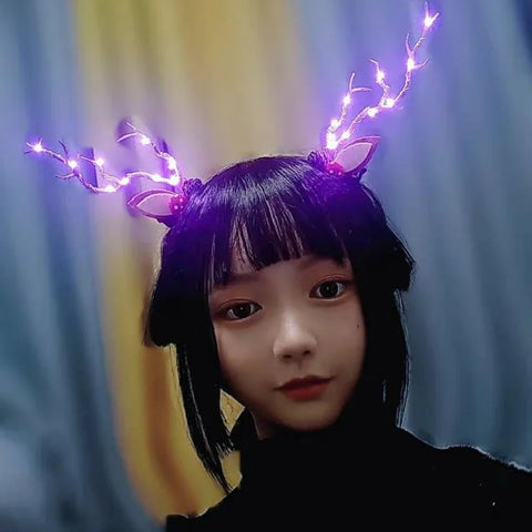 LED Christmas Antler Headwear for Women Glowing Elk Horn Hair Clip Christmas Gift Elk Hairpin with Lights Navidad Decor