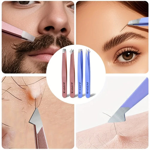 2pcs Professional Stainless Steel Eyebrow Tweezers Heavy-Duty Precision Tip for Eyebrow Grafting Lash Application Painless Hair