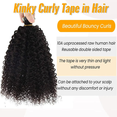 Deep Wave Tape In Hair Extensions Human Hair Brazilian Adhesive Invisible Curly Tape In Extensions Human Hair Natural Black #1B