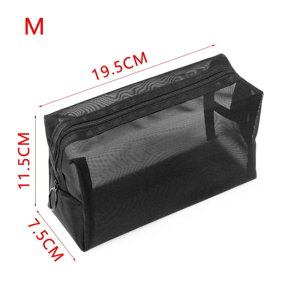1PC Travel Black Mesh Cosmetic Bag Zipper Makeup Bag For Women Wash Toiletry Bag Makeup Organizer Portable Storage Pouch