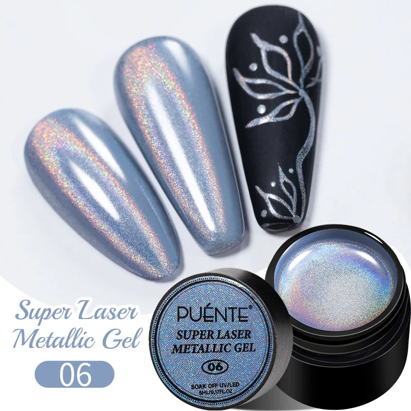 PUENTE 5ml Metallic Painting Liner Gel Polish Bright Mirror Effect Semi-Permanent UV Nail Varnish For Stunning French Nail Art